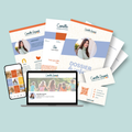 Exemple de formule Rayonner : kit complet, dossier de confiance, page Facebook et modèles de publications sur téléphone
