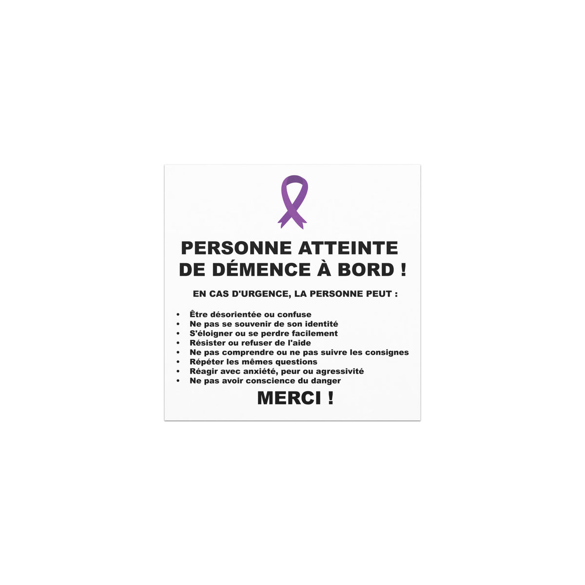 Magnet voiture sensibilisation démence – vue de face