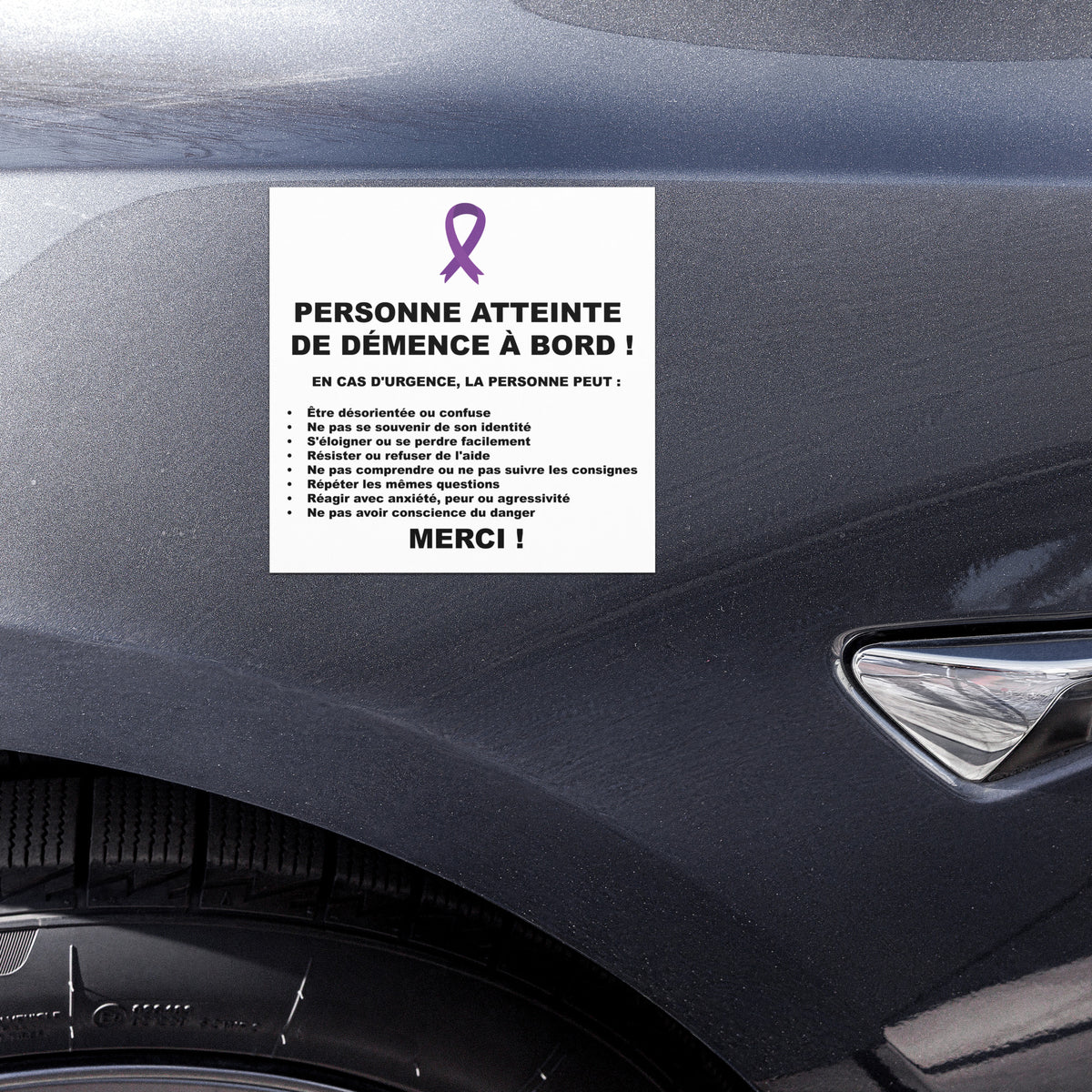 Magnet voiture sensibilisation démence – posé sur une portière de voiture