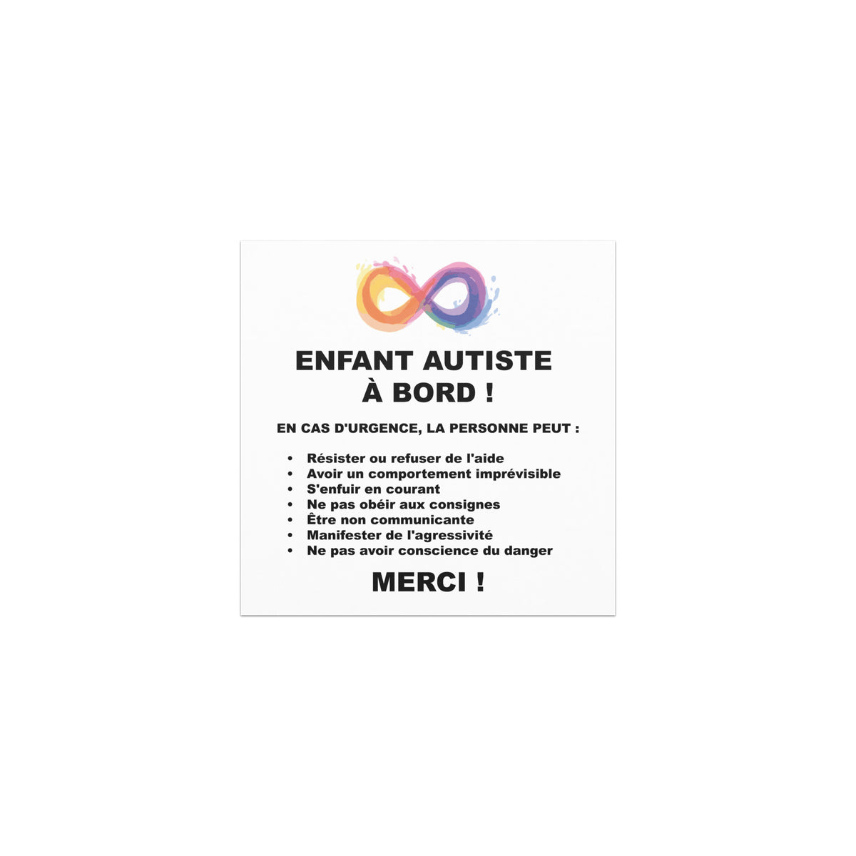 Magnet voiture sensibilisation autisme enfant – vue de face
