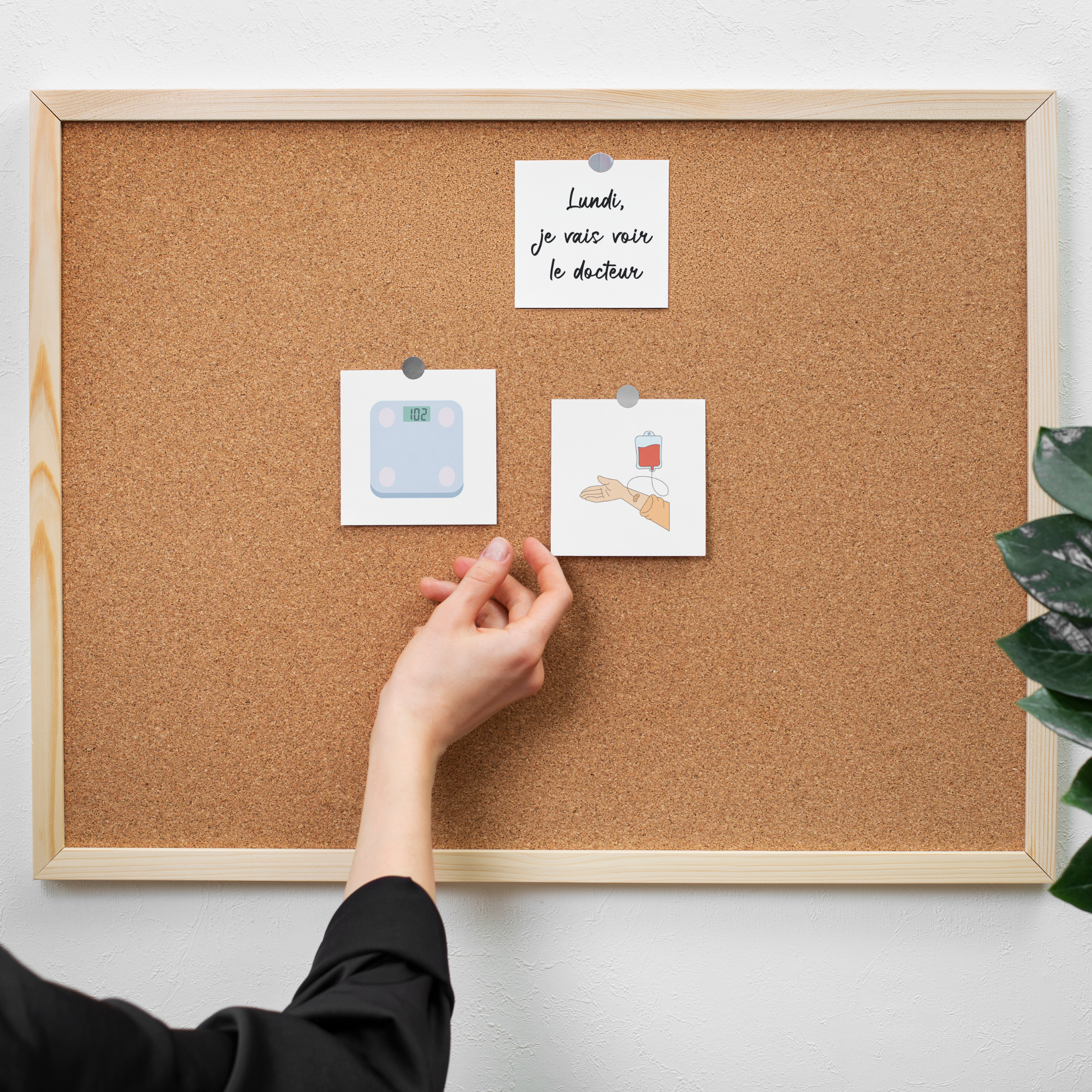 Pictogrammes medical et soin sur tableau en liège