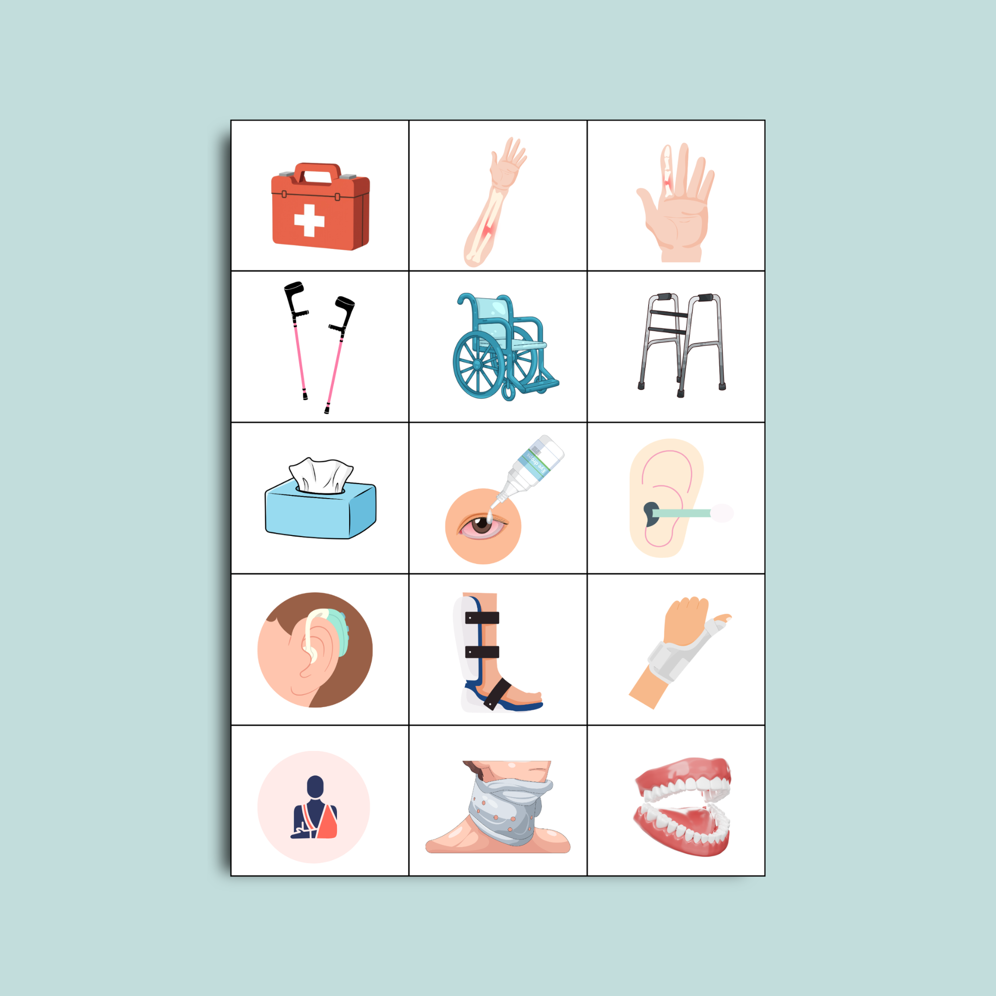 Fiche A4 etiquettes pictogramme medical et soin