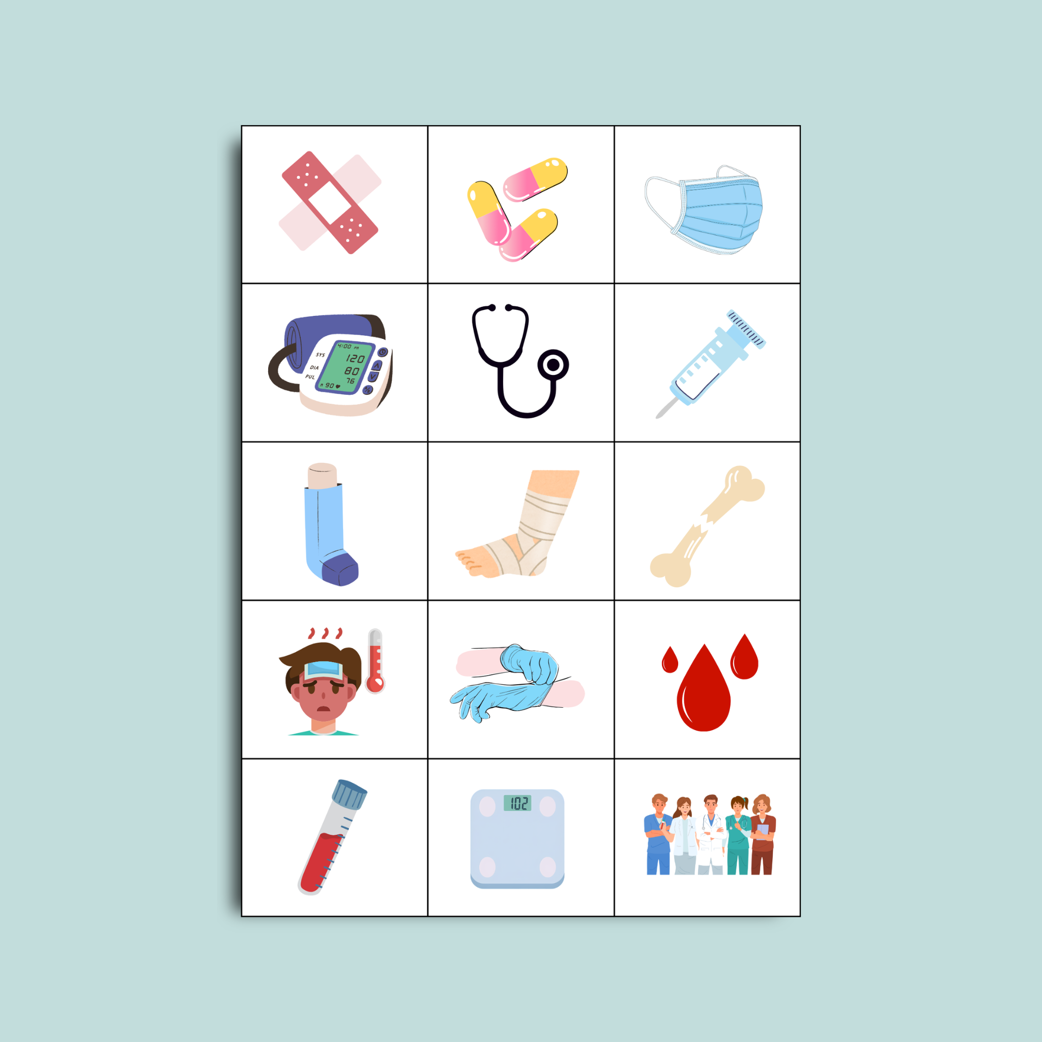 Fiche A4 etiquette pictogrammes medical et soin FALC 