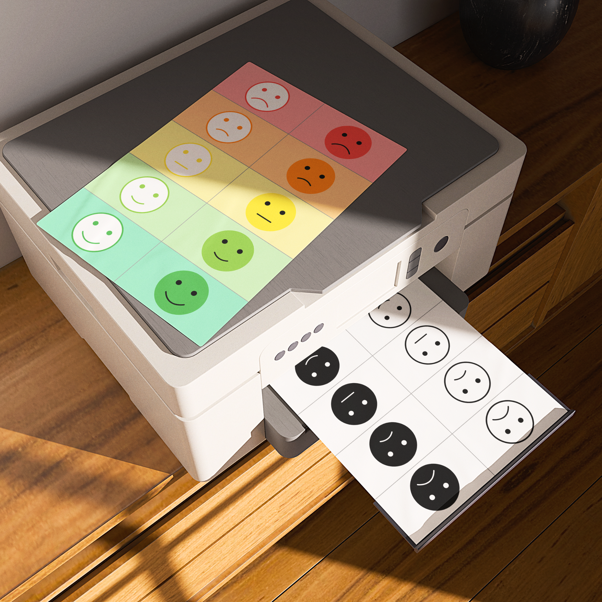 Fiches A4 cartes émotions en cours d'impression